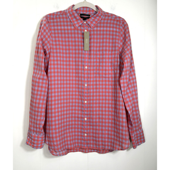 J. Crew Gingham Plaid Boyfriend Button Up Shirt Long Sleeve Stretch Size 8 New - Picture 1 of 14